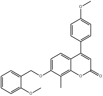 4-(4-methoxyphenyl)-7-[(2-methoxyphenyl)methoxy]-8-methylchromen-2-one Struktur