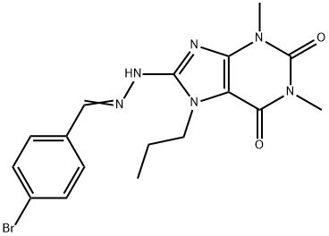 8-[(2E)-2-[(4-bromophenyl)methylidene]hydrazinyl]-1,3-dimethyl-7-propylpurine-2,6-dione Structure