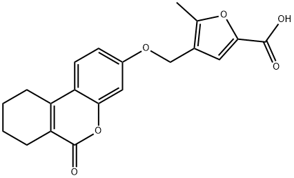 5-methyl-4-[(6-oxo-7,8,9,10-tetrahydrobenzo[c]chromen-3-yl)oxymethyl]furan-2-carboxylic acid Struktur