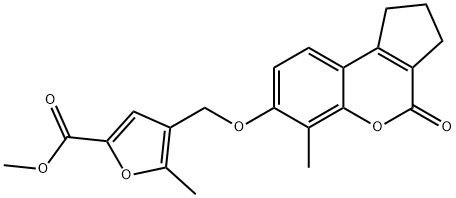 methyl 5-methyl-4-[(6-methyl-4-oxo-2,3-dihydro-1H-cyclopenta[c]chromen-7-yl)oxymethyl]furan-2-carboxylate Struktur