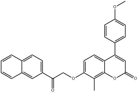 4-(4-methoxyphenyl)-8-methyl-7-(2-naphthalen-2-yl-2-oxoethoxy)chromen-2-one Struktur