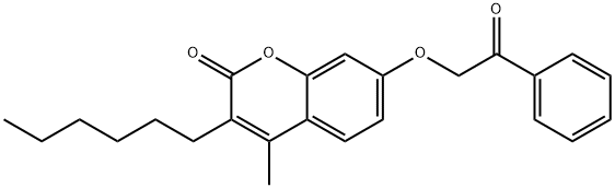 3-hexyl-4-methyl-7-phenacyloxychromen-2-one Struktur