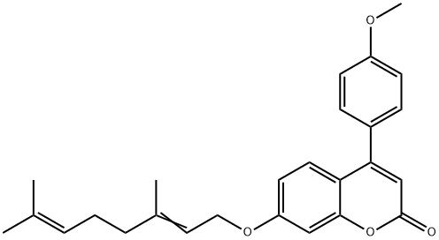 7-[(2E)-3,7-dimethylocta-2,6-dienoxy]-4-(4-methoxyphenyl)chromen-2-one Struktur