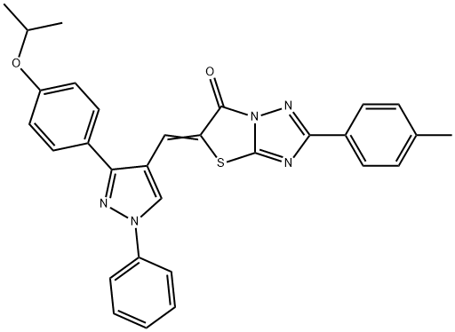 (5Z)-2-(4-methylphenyl)-5-[[1-phenyl-3-(4-propan-2-yloxyphenyl)pyrazol-4-yl]methylidene]-[1,3]thiazolo[3,2-b][1,2,4]triazol-6-one Struktur