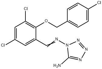 1-[(E)-[3,5-dichloro-2-[(4-chlorophenyl)methoxy]phenyl]methylideneamino]tetrazol-5-amine Struktur