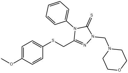 5-[(4-methoxyphenyl)sulfanylmethyl]-2-(morpholin-4-ylmethyl)-4-phenyl-1,2,4-triazole-3-thione Struktur