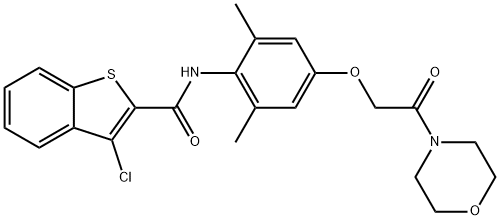 3-chloro-N-[2,6-dimethyl-4-(2-morpholin-4-yl-2-oxoethoxy)phenyl]-1-benzothiophene-2-carboxamide Struktur