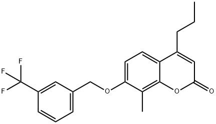 8-methyl-4-propyl-7-[[3-(trifluoromethyl)phenyl]methoxy]chromen-2-one Struktur