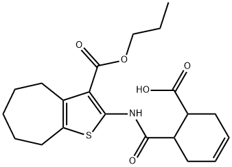 6-[(3-propoxycarbonyl-5,6,7,8-tetrahydro-4H-cyclohepta[b]thiophen-2-yl)carbamoyl]cyclohex-3-ene-1-carboxylic acid Struktur