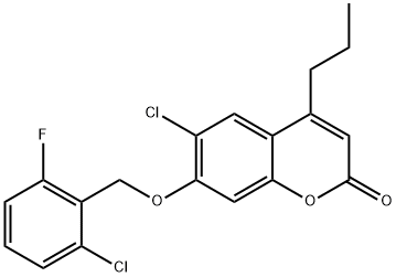 6-chloro-7-[(2-chloro-6-fluorophenyl)methoxy]-4-propylchromen-2-one Struktur