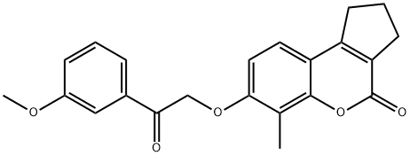 7-[2-(3-methoxyphenyl)-2-oxoethoxy]-6-methyl-2,3-dihydro-1H-cyclopenta[c]chromen-4-one Struktur