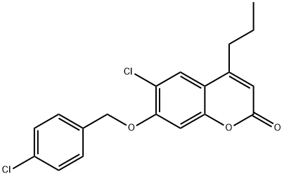 6-chloro-7-[(4-chlorophenyl)methoxy]-4-propylchromen-2-one Struktur