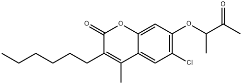 6-chloro-3-hexyl-4-methyl-7-(3-oxobutan-2-yloxy)chromen-2-one Struktur