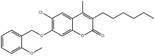 6-chloro-3-hexyl-7-[(2-methoxyphenyl)methoxy]-4-methylchromen-2-one Struktur