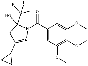 [3-cyclopropyl-5-hydroxy-5-(trifluoromethyl)-4H-pyrazol-1-yl]-(3,4,5-trimethoxyphenyl)methanone Struktur