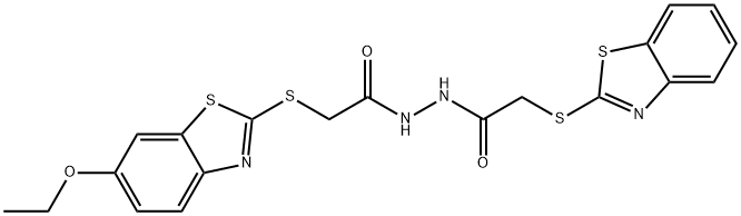 N'-[2-(1,3-benzothiazol-2-ylsulfanyl)acetyl]-2-[(6-ethoxy-1,3-benzothiazol-2-yl)sulfanyl]acetohydrazide Struktur