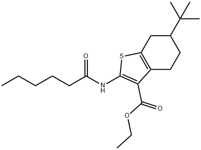 ethyl 6-tert-butyl-2-(hexanoylamino)-4,5,6,7-tetrahydro-1-benzothiophene-3-carboxylate Struktur