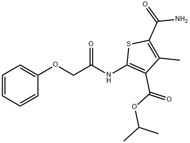 propan-2-yl 5-carbamoyl-4-methyl-2-[(2-phenoxyacetyl)amino]thiophene-3-carboxylate Struktur