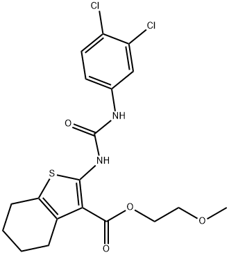 2-methoxyethyl 2-[(3,4-dichlorophenyl)carbamoylamino]-4,5,6,7-tetrahydro-1-benzothiophene-3-carboxylate Struktur