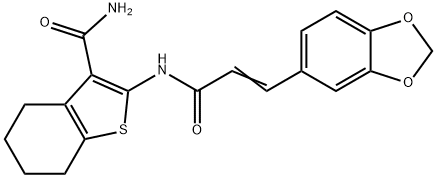 2-[[(E)-3-(1,3-benzodioxol-5-yl)prop-2-enoyl]amino]-4,5,6,7-tetrahydro-1-benzothiophene-3-carboxamide Struktur