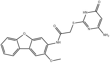 2-[(6-amino-4-oxo-1H-pyrimidin-2-yl)sulfanyl]-N-(2-methoxydibenzofuran-3-yl)acetamide Struktur