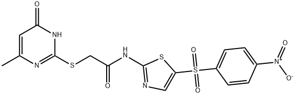 2-[(6-methyl-4-oxo-1H-pyrimidin-2-yl)sulfanyl]-N-[5-(4-nitrophenyl)sulfonyl-1,3-thiazol-2-yl]acetamide Struktur