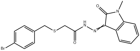 2-[(4-bromophenyl)methylsulfanyl]-N-[(Z)-(1-methyl-2-oxoindol-3-ylidene)amino]acetamide Struktur