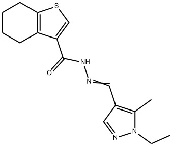 N-[(E)-(1-ethyl-5-methylpyrazol-4-yl)methylideneamino]-4,5,6,7-tetrahydro-1-benzothiophene-3-carboxamide Struktur