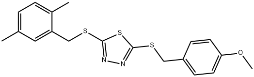 2-[(2,5-dimethylphenyl)methylsulfanyl]-5-[(4-methoxyphenyl)methylsulfanyl]-1,3,4-thiadiazole Struktur