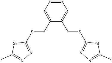 2-methyl-5-[[2-[(5-methyl-1,3,4-thiadiazol-2-yl)sulfanylmethyl]phenyl]methylsulfanyl]-1,3,4-thiadiazole Struktur