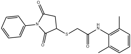 N-(2,6-dimethylphenyl)-2-(2,5-dioxo-1-phenylpyrrolidin-3-yl)sulfanylacetamide Struktur