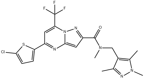 5-(5-chlorothiophen-2-yl)-N-methyl-7-(trifluoromethyl)-N-[(1,3,5-trimethylpyrazol-4-yl)methyl]pyrazolo[1,5-a]pyrimidine-2-carboxamide Struktur