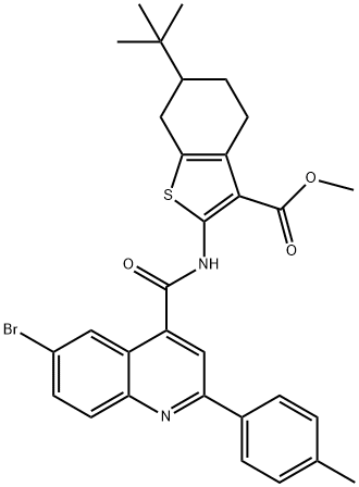 methyl 2-[[6-bromo-2-(4-methylphenyl)quinoline-4-carbonyl]amino]-6-tert-butyl-4,5,6,7-tetrahydro-1-benzothiophene-3-carboxylate Struktur