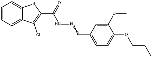 3-chloro-N-[(E)-(3-methoxy-4-propoxyphenyl)methylideneamino]-1-benzothiophene-2-carboxamide Struktur