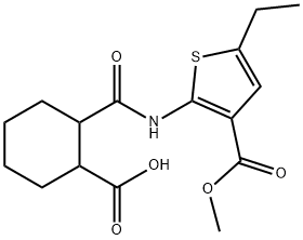 2-[(5-ethyl-3-methoxycarbonylthiophen-2-yl)carbamoyl]cyclohexane-1-carboxylic acid Struktur