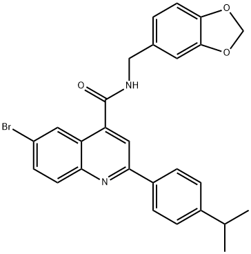 N-(1,3-benzodioxol-5-ylmethyl)-6-bromo-2-(4-propan-2-ylphenyl)quinoline-4-carboxamide Struktur