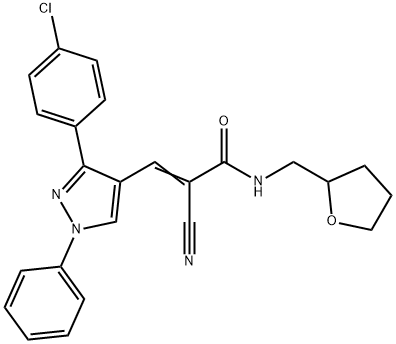 (Z)-3-[3-(4-chlorophenyl)-1-phenylpyrazol-4-yl]-2-cyano-N-(oxolan-2-ylmethyl)prop-2-enamide Struktur