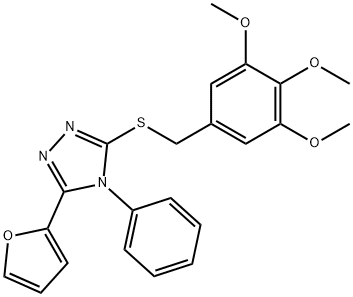 3-(furan-2-yl)-4-phenyl-5-[(3,4,5-trimethoxyphenyl)methylsulfanyl]-1,2,4-triazole Struktur