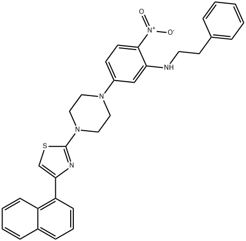 5-[4-(4-naphthalen-1-yl-1,3-thiazol-2-yl)piperazin-1-yl]-2-nitro-N-(2-phenylethyl)aniline Struktur