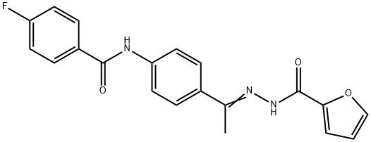 N-[(E)-1-[4-[(4-fluorobenzoyl)amino]phenyl]ethylideneamino]furan-2-carboxamide Struktur