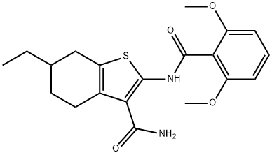 2-[(2,6-dimethoxybenzoyl)amino]-6-ethyl-4,5,6,7-tetrahydro-1-benzothiophene-3-carboxamide Struktur