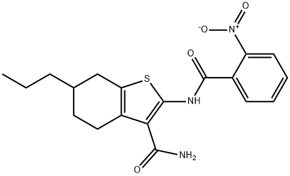 2-[(2-nitrobenzoyl)amino]-6-propyl-4,5,6,7-tetrahydro-1-benzothiophene-3-carboxamide Struktur