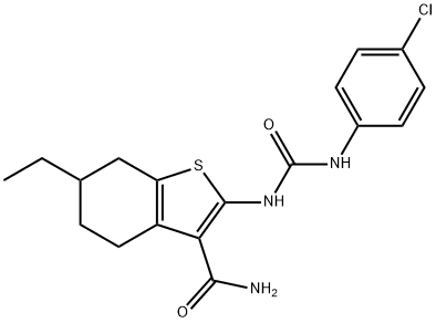 2-[(4-chlorophenyl)carbamoylamino]-6-ethyl-4,5,6,7-tetrahydro-1-benzothiophene-3-carboxamide Struktur