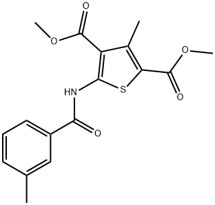 dimethyl 3-methyl-5-[(3-methylbenzoyl)amino]thiophene-2,4-dicarboxylate Struktur