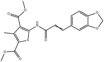 dimethyl 5-[[(E)-3-(1,3-benzodioxol-5-yl)prop-2-enoyl]amino]-3-methylthiophene-2,4-dicarboxylate Struktur