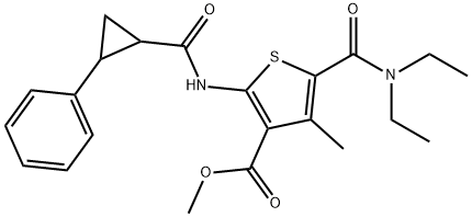 methyl 5-(diethylcarbamoyl)-4-methyl-2-[(2-phenylcyclopropanecarbonyl)amino]thiophene-3-carboxylate Struktur