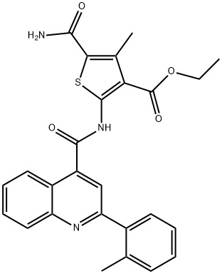 ethyl 5-carbamoyl-4-methyl-2-[[2-(2-methylphenyl)quinoline-4-carbonyl]amino]thiophene-3-carboxylate Struktur