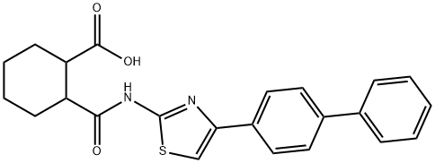 2-[[4-(4-phenylphenyl)-1,3-thiazol-2-yl]carbamoyl]cyclohexane-1-carboxylic acid Struktur