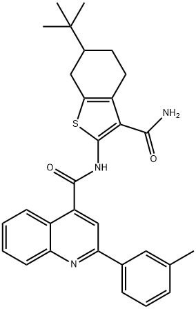 N-(6-tert-butyl-3-carbamoyl-4,5,6,7-tetrahydro-1-benzothiophen-2-yl)-2-(3-methylphenyl)quinoline-4-carboxamide Struktur