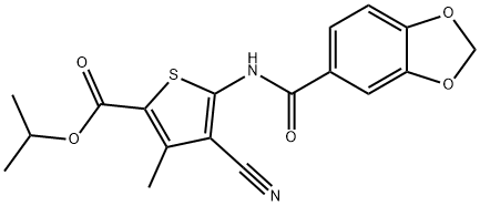 propan-2-yl 5-(1,3-benzodioxole-5-carbonylamino)-4-cyano-3-methylthiophene-2-carboxylate Struktur